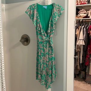 Green floral wrap dress